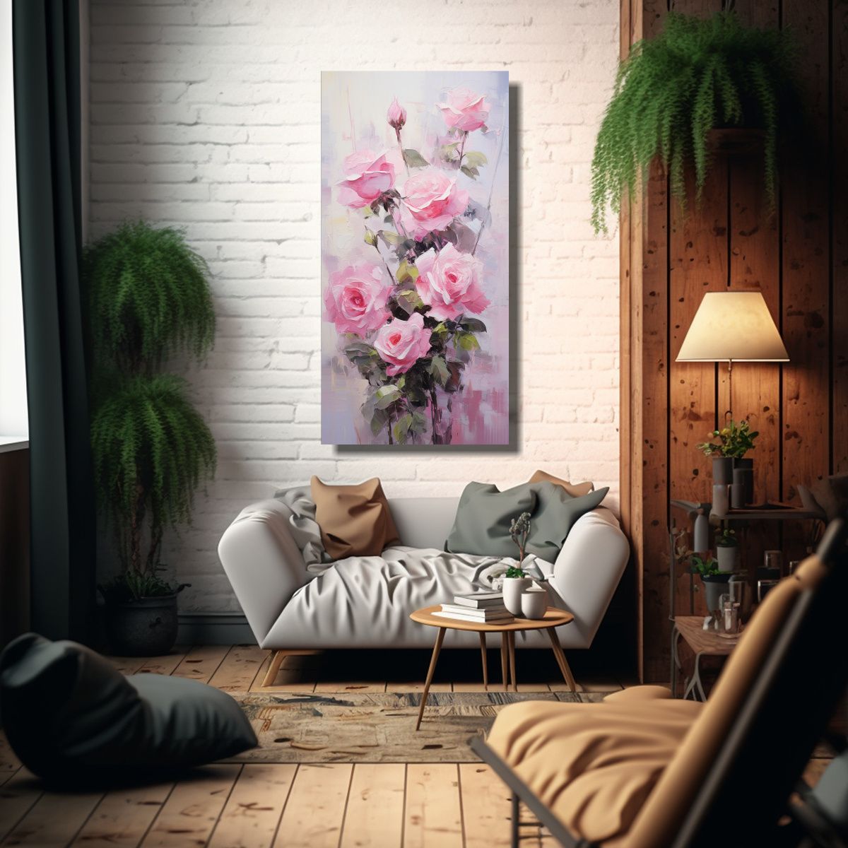 GENERICO - Cuadro Lienzo Patron Intenso De Rosas Rosadas En 70x140 Cm