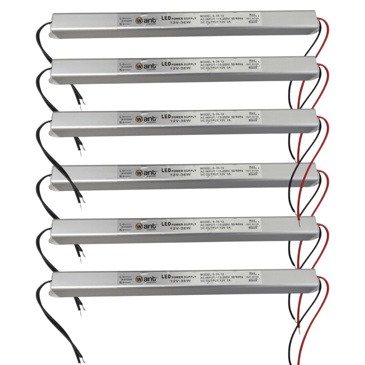 WANT - 6 Fuentes de Poder 12V 3A 36W Ultra Delgada