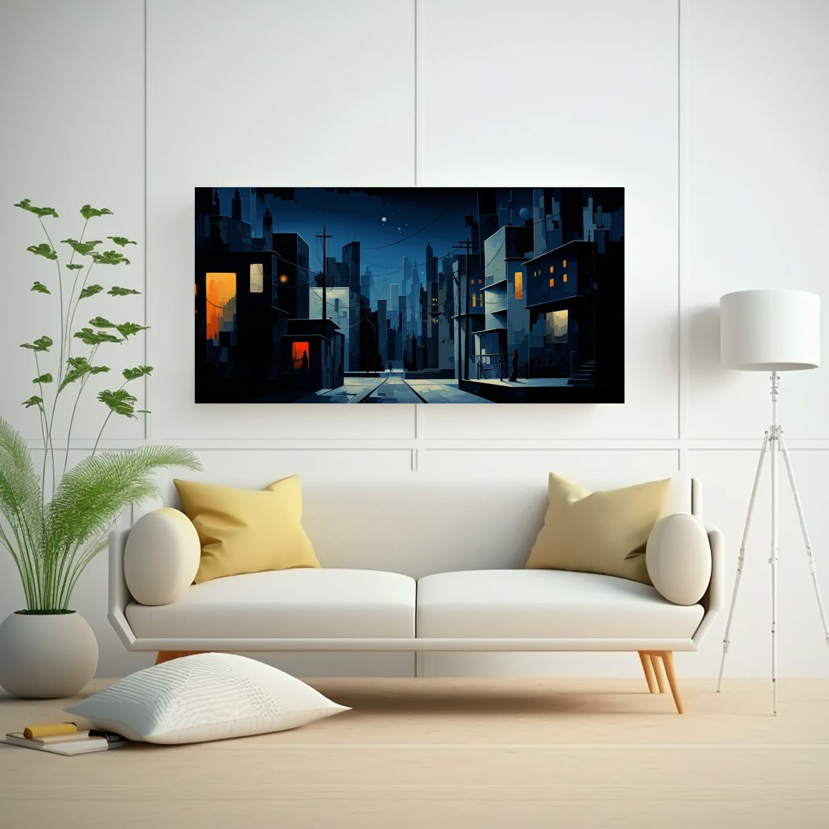 GENERICO - Pintura Abstracta De Escena Urbana Nocturna En 120x60 Cm