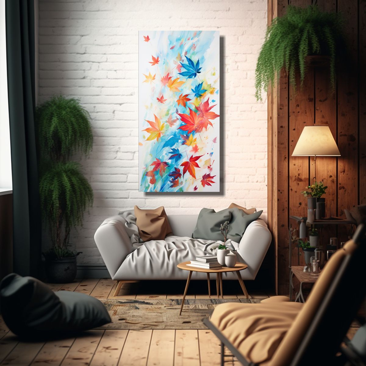 GENERICO - Pintura Lienzo Hojas Coloridas Con Salpicaduras 70x140 Cm