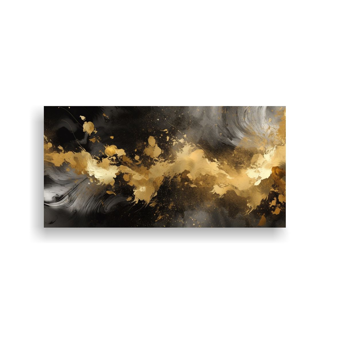GENERICO - Pintura Digital Abstracta Negro Y Dorado Líneas 140x70 Cm.