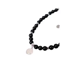 GENERICO - Pulsera Protección San Benito Plata y Turmalina negra