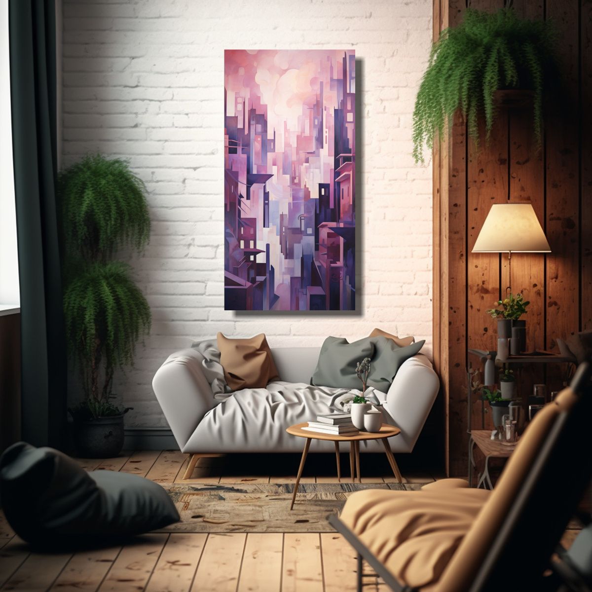 GENERICO - Paisaje Urbano Al Atardecer Pintura Decorativa 70x140 Cm