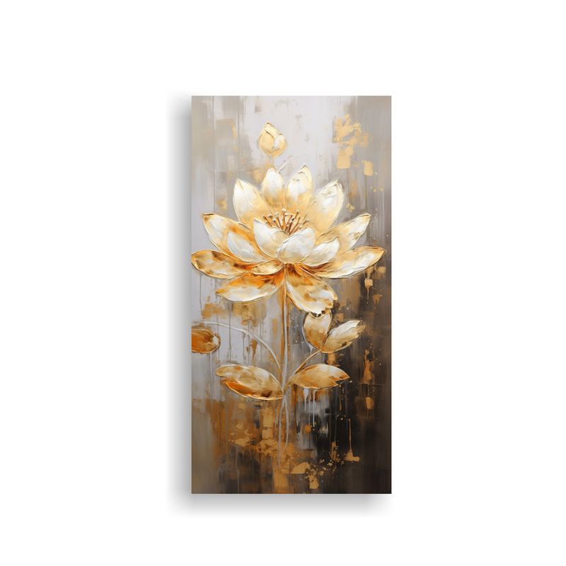 GENERICO - Cuadro Movimiento Calma Pintura De Loto Dorado 70x140 Cm