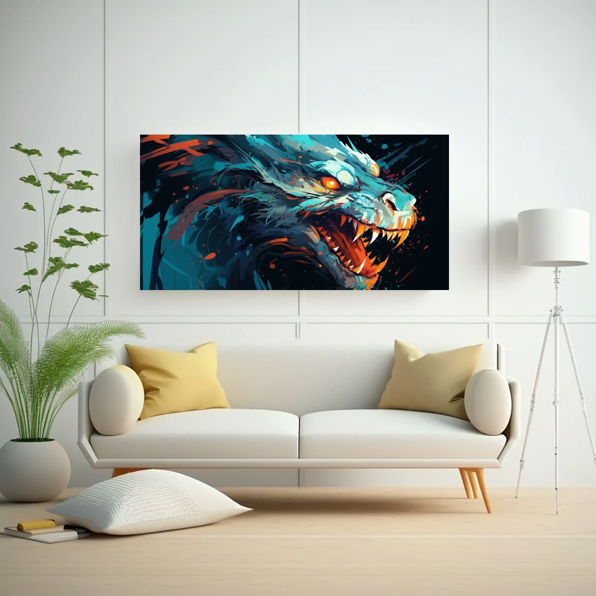 GENERICO - Pintura Decorativa De Dragón En Turquesa Y 140x70 Cm