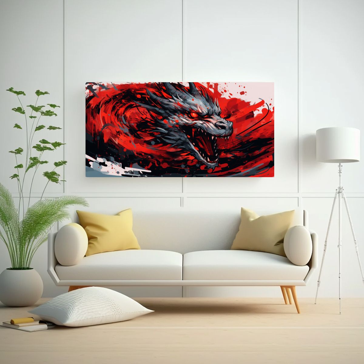 GENERICO - Pintura De Dragón En Rojo Y Negro Estilo 140x70 Cm