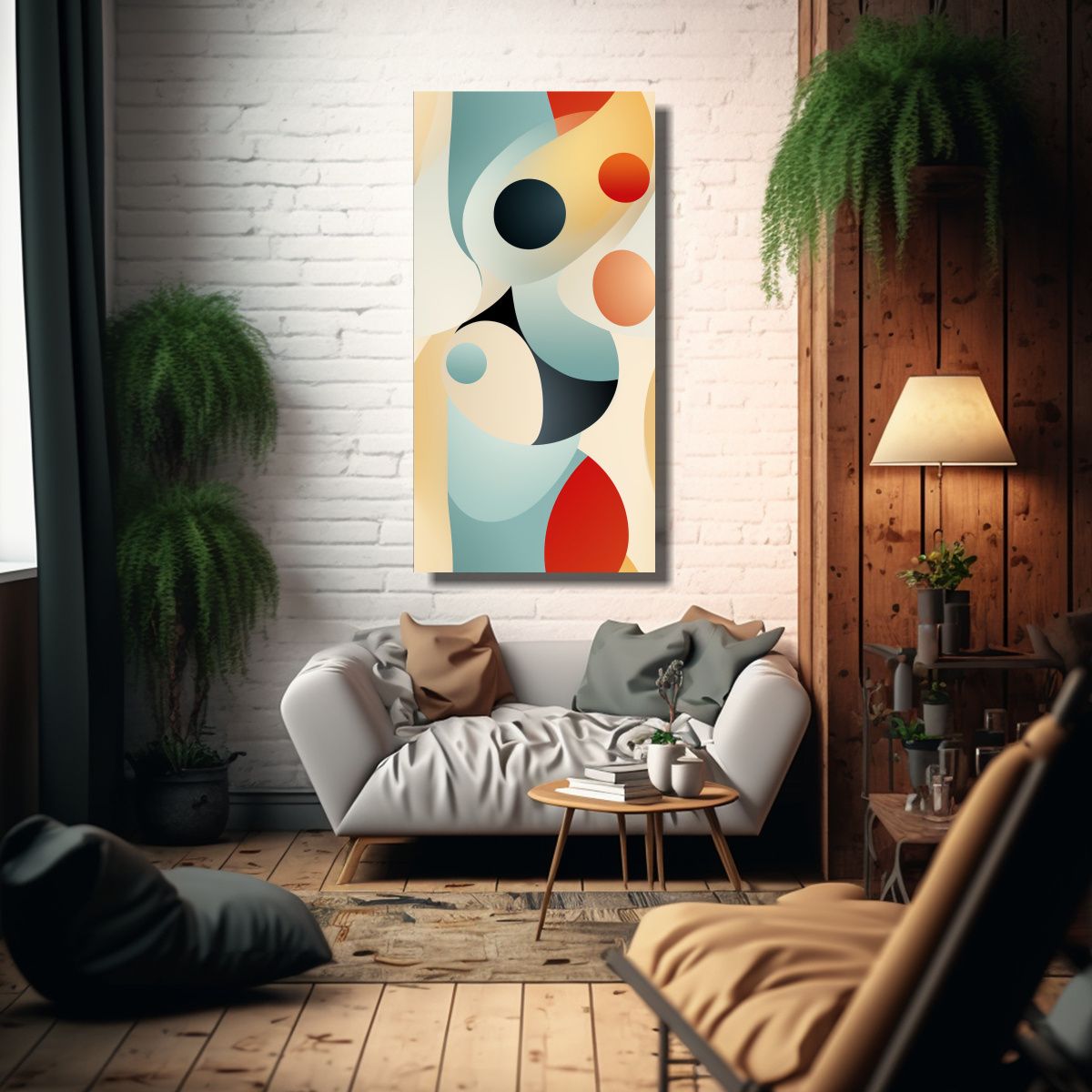 GENERICO - Cuadro Vintage De Lienzo Con Formas Abstractas Y 70x140 Cm