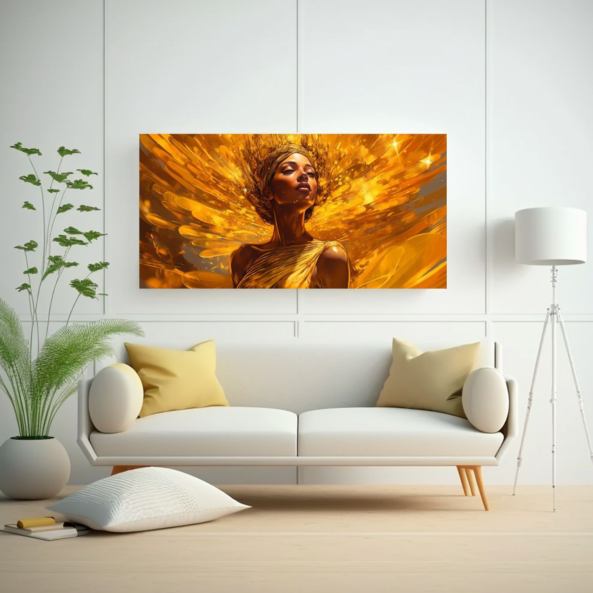 GENERICO - Exposición Lienzo Tela Dibujo Mujer Dorada 140x70 Cm
