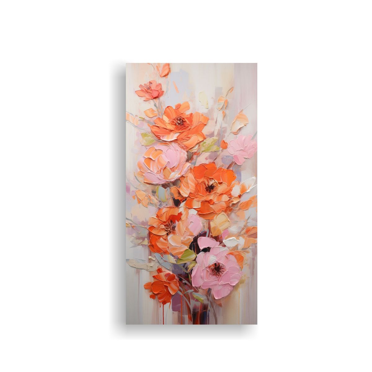 GENERICO - Pintura De Flores En Lienzo En Colores Naranja Y 70x140 Cm