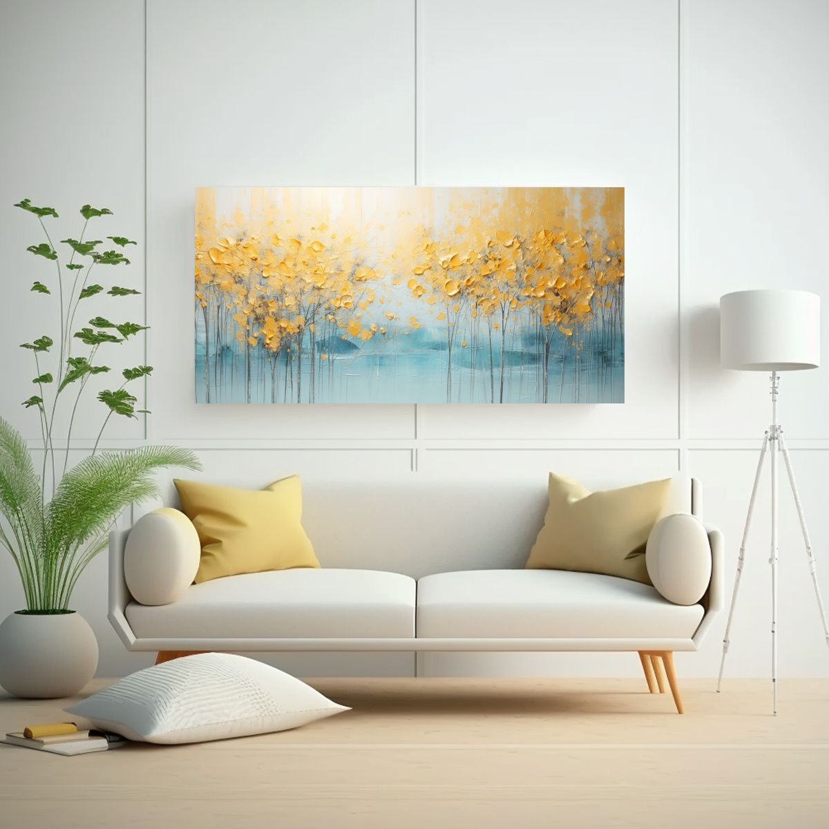 GENERICO - Pintura Acuarela Belleza En Amarillo Y Dorado Al 140x70 Cm