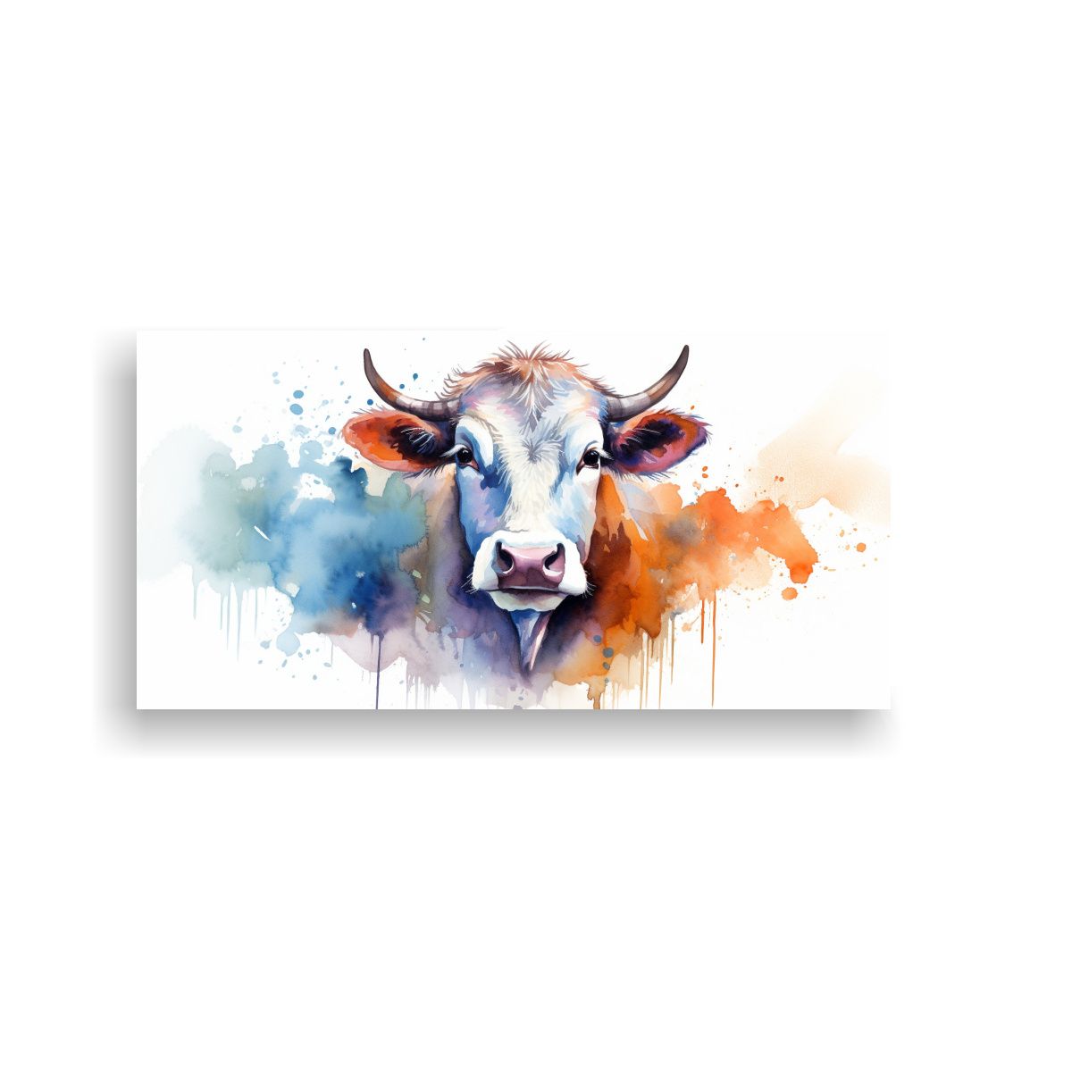 GENERICO - Pintura Decorativa De Vaca Hereford En Acuarelas 140x70 Cm.