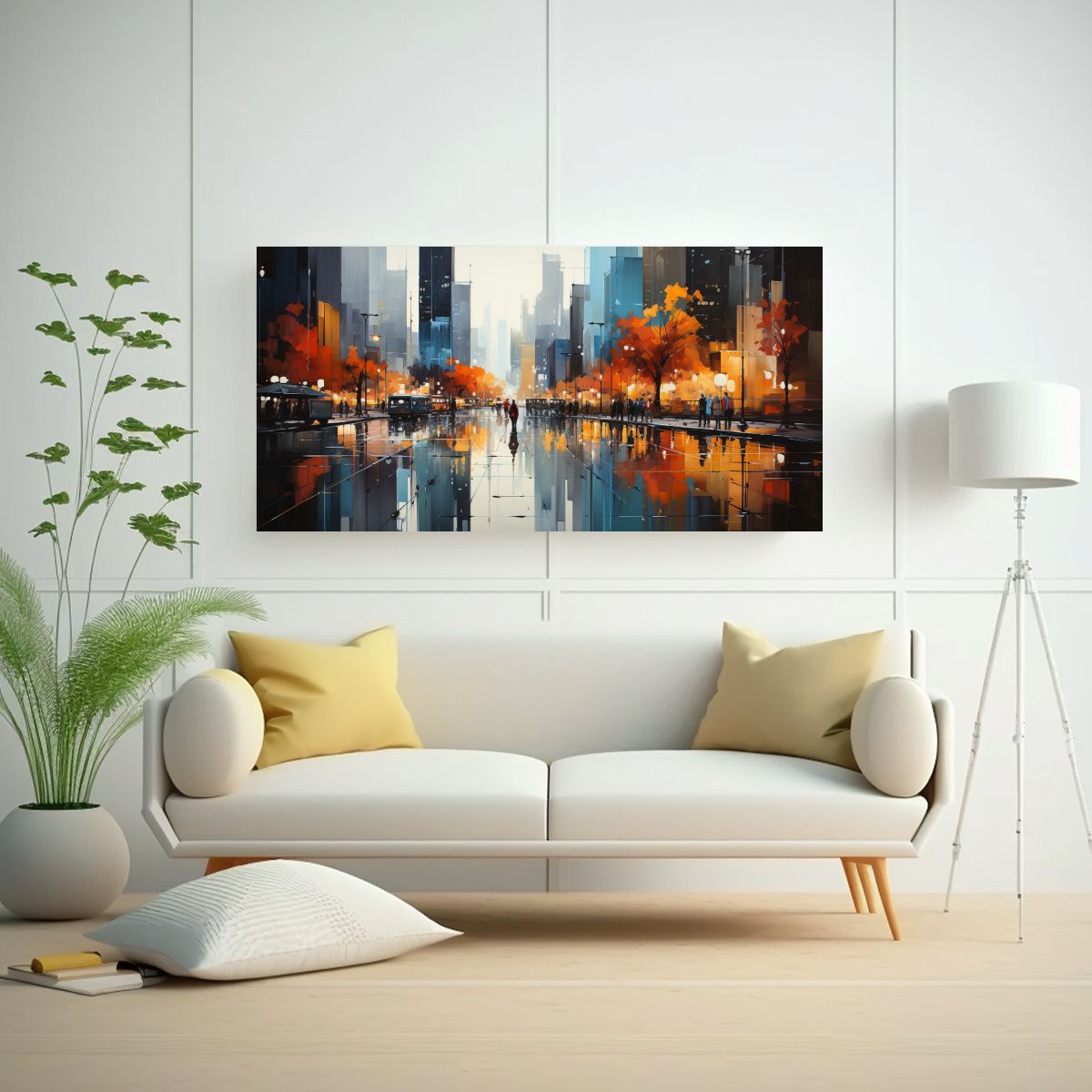 GENERICO - Pintura Abstracta De Edificios Junto Al Agua 120x60 Cm.