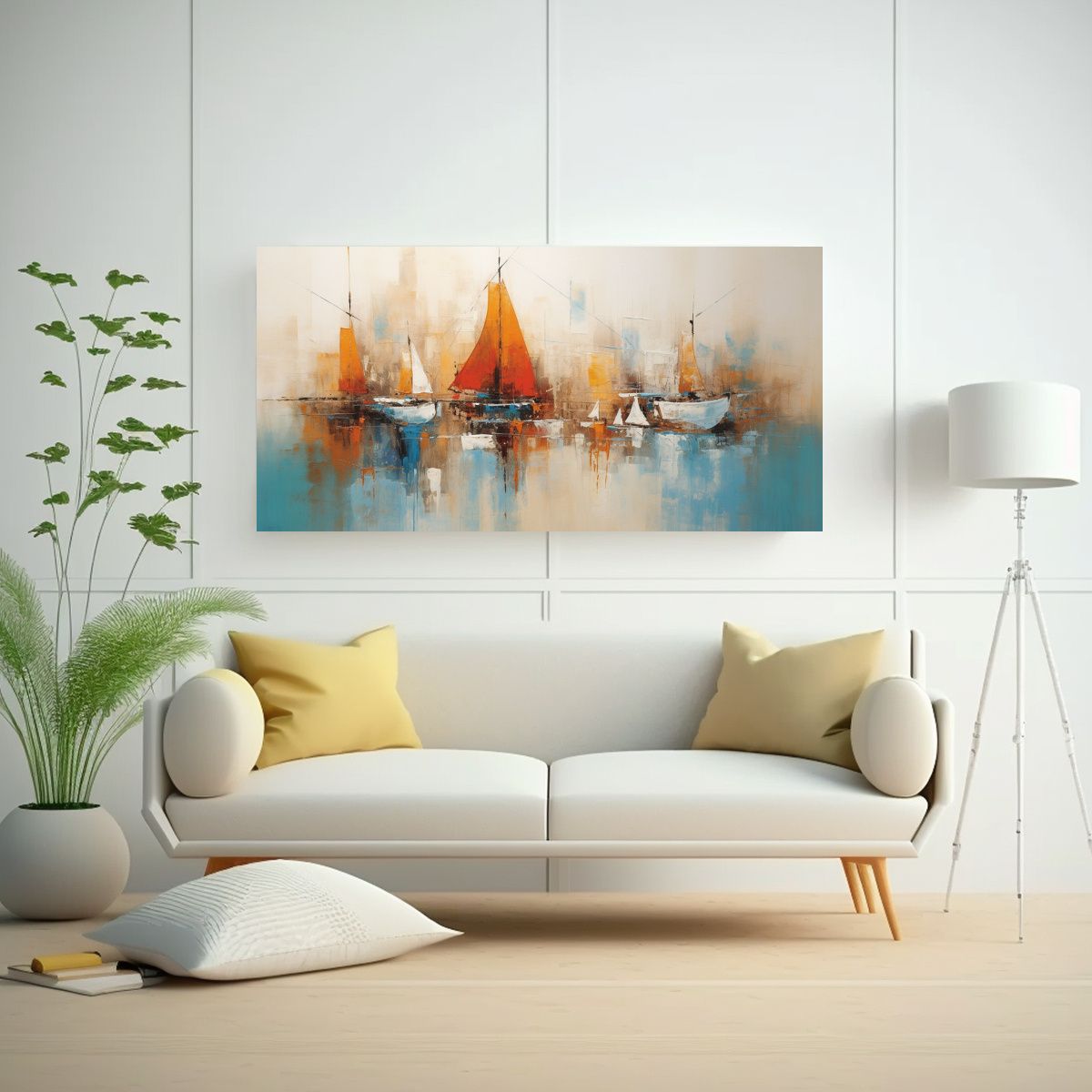 GENERICO - Cuadro Abstracto De Barcos En Armonía De Colores 140x70 Cm