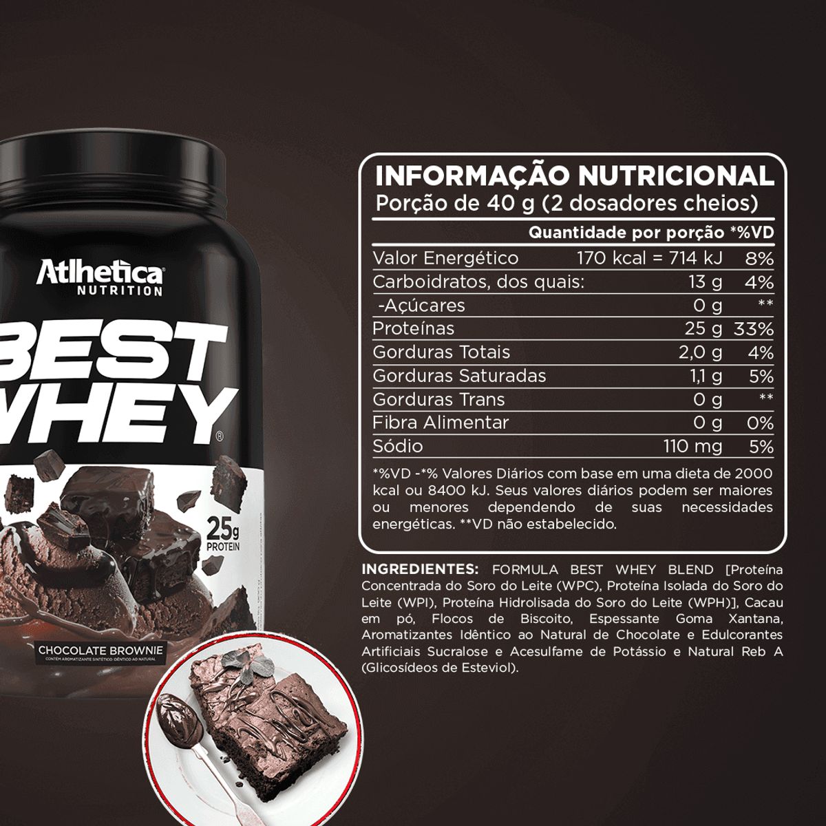 ATLHETICA NUTRITION - PROTEÍNA BEST WHEY - 2 LIBRAS - CHOCOLATE BROWNIE