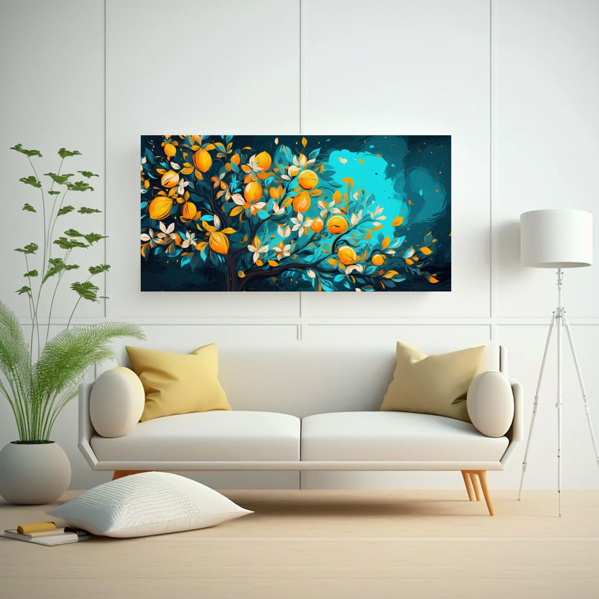 GENERICO - Cuadro Inspiración Estrellados Árbol Naranja Y 140x70 Cm.