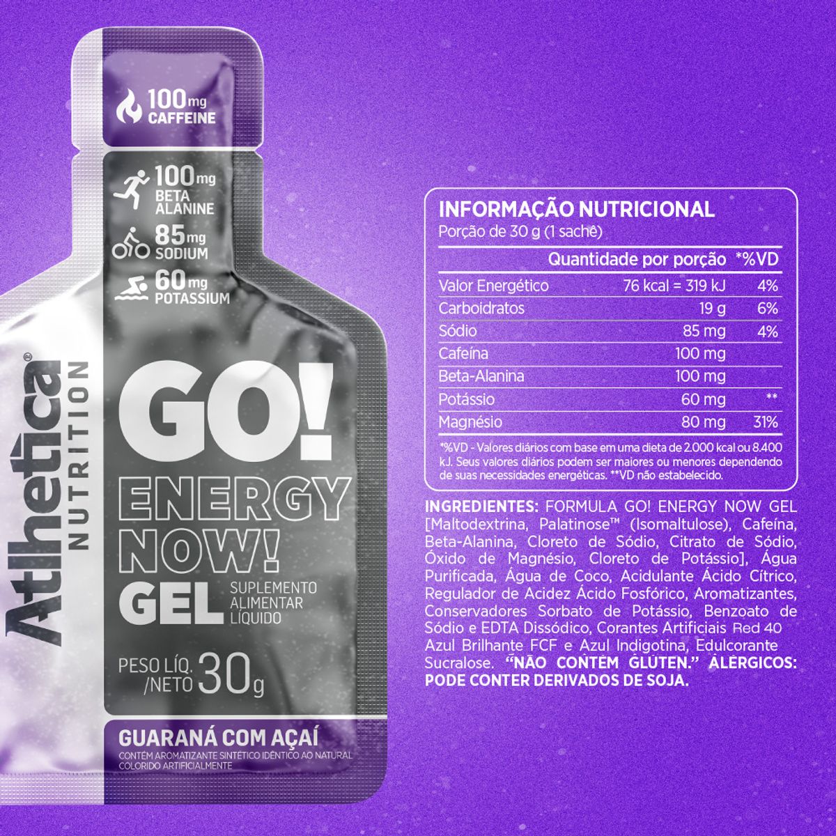 ATLHETICA NUTRITION - CAJA GEL ENERGIZANTE GO - 10 UN - GUARANÁ CON ACAI