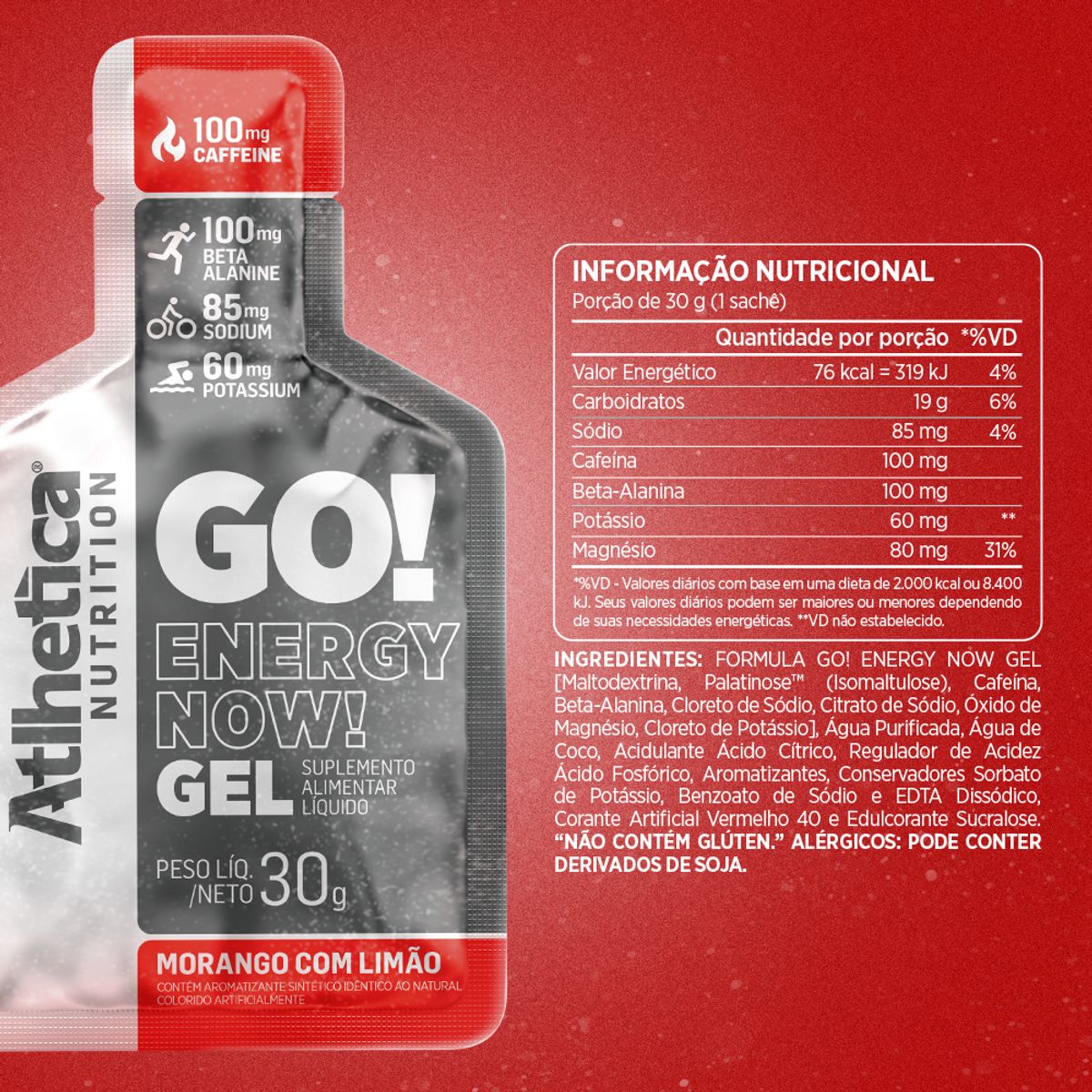 ATLHETICA NUTRITION - CAJA GEL ENERGIZANTE GO - 10 UN - FRUTILLA CON LIMON