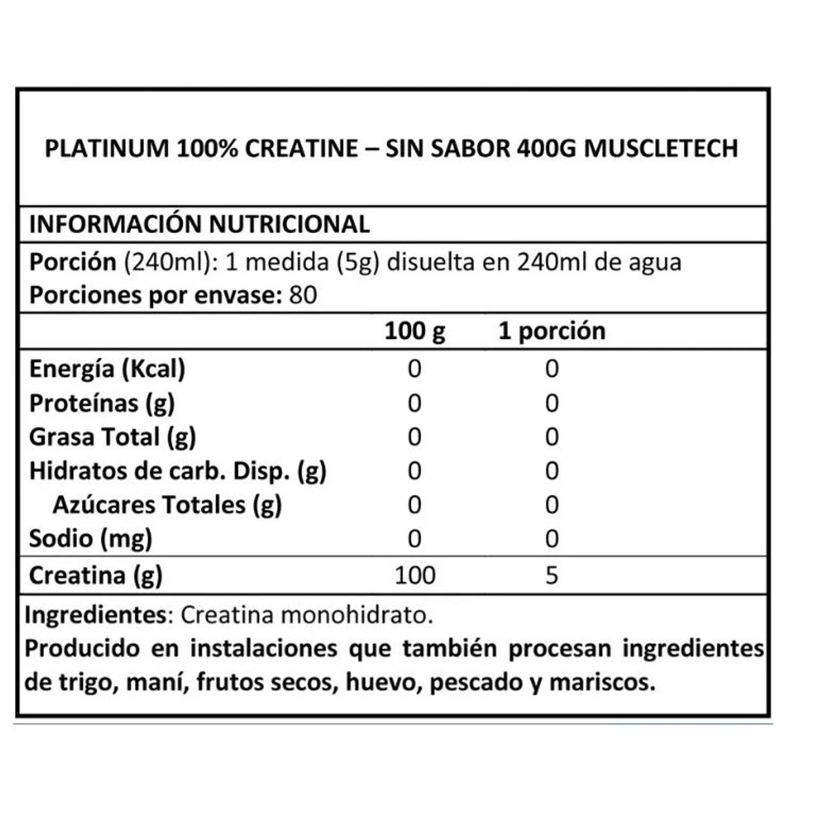 MUSCLETECH - CREATINA MONOHIDRATADA PLATINUM - 400 GRS - MUSCLETECH