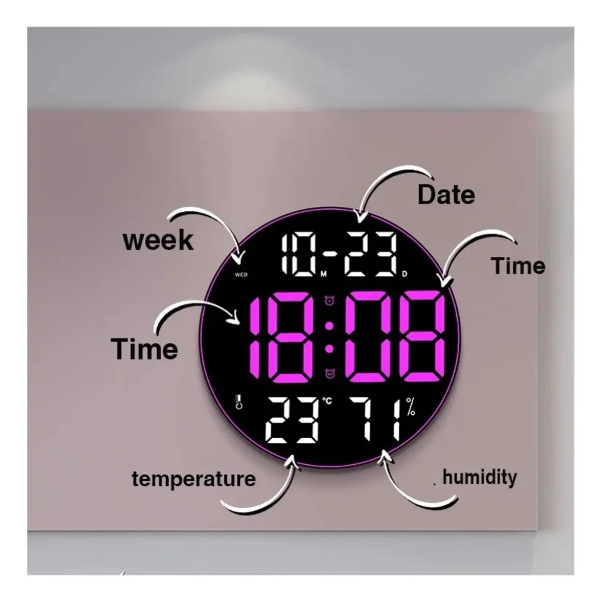 GENERICO - Reloj De Pared Digital Redondo Led + Control Remoto