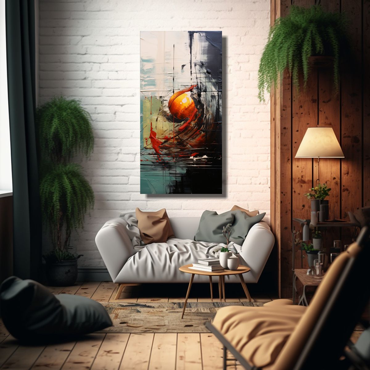 GENERICO - Cuadro Abstracto Con Pintura Amarilla Azul Y 70x140 Cm