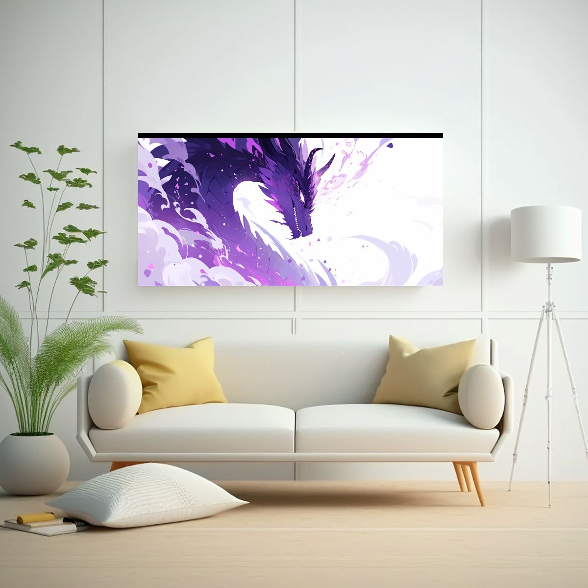 GENERICO - Pintura De Decoración Tema Dragón En Púrpura Y 120x60 Cm.