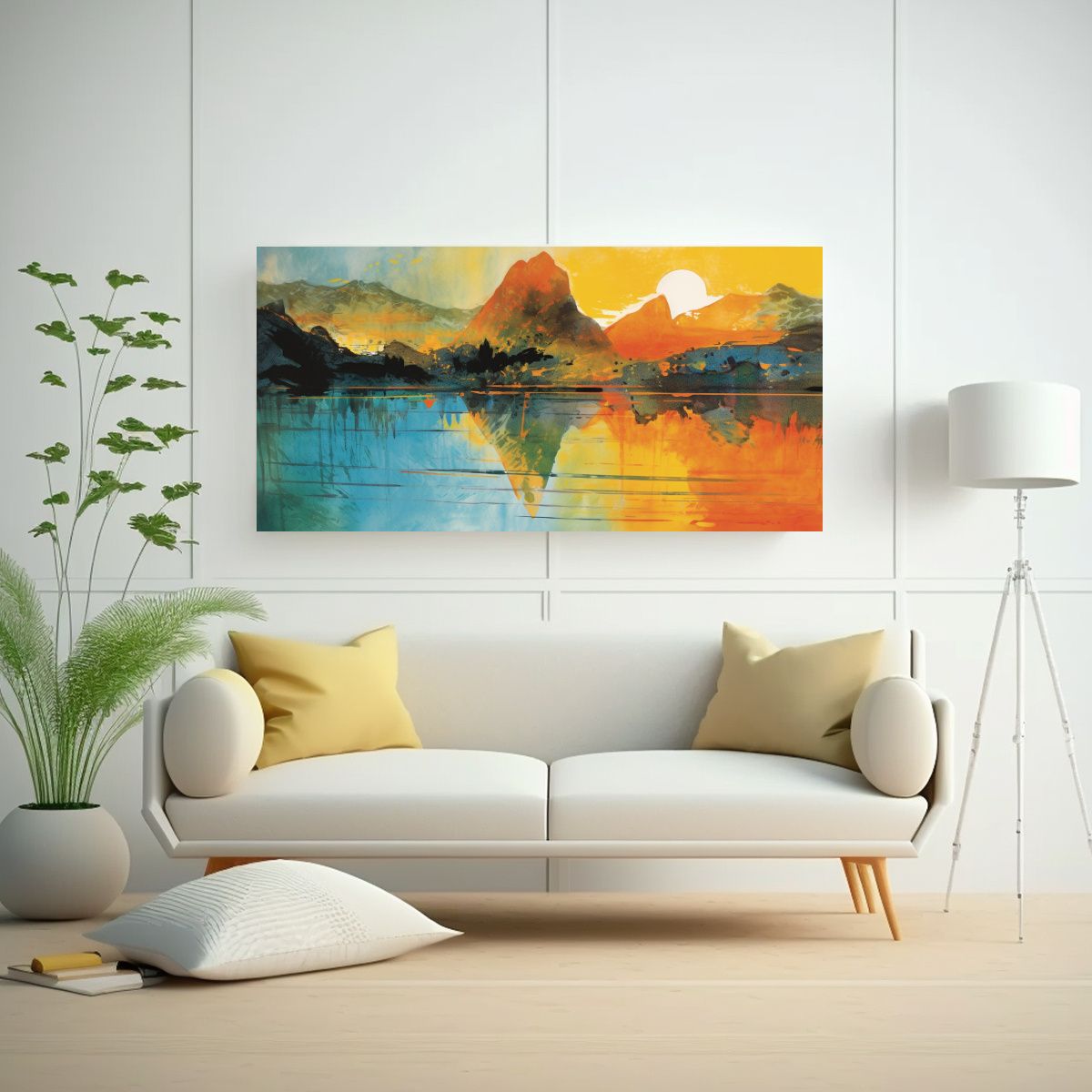 GENERICO - Pintura De Paisaje Montañoso En Acuarela De 140x70 Cm.