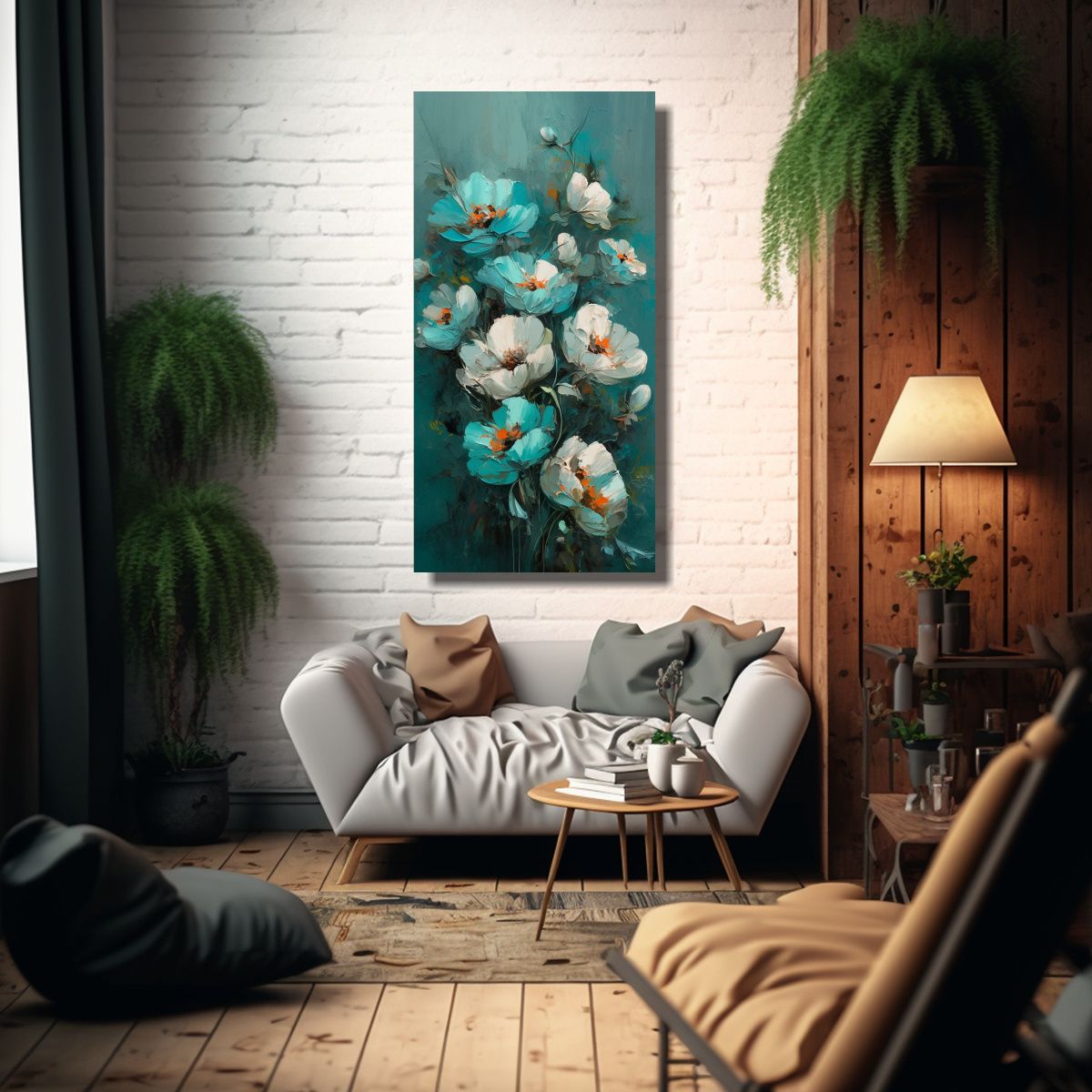 GENERICO - Pintura En Bastidor Vertical Belleza Turquesa Y 70x140 Cm