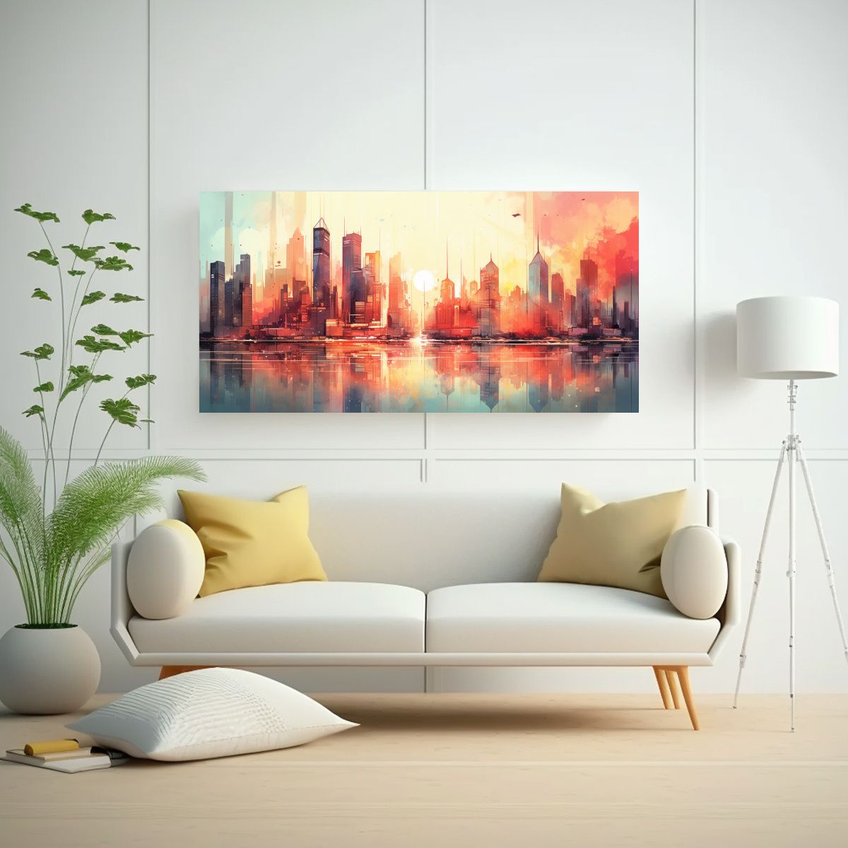 GENERICO - Cuadro Conceptual De Ciudad Vibrante Con 140x70 Cm