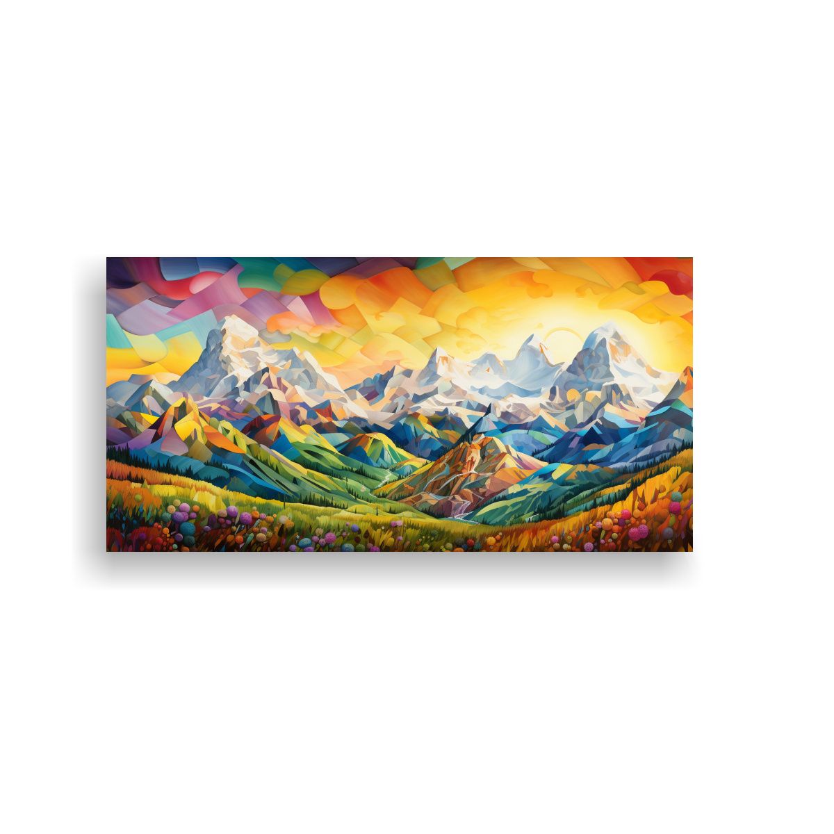 GENERICO - Lienzo Decorativo Montañas Y Arcoíris 140x70 Cm.