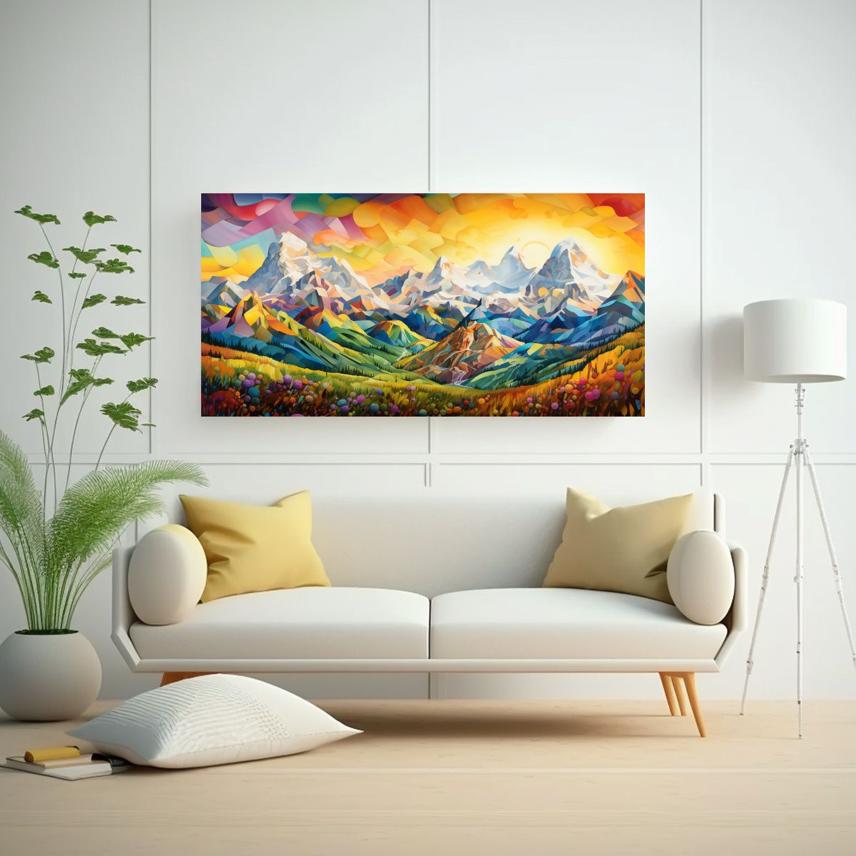 GENERICO - Lienzo Decorativo Montañas Y Arcoíris 140x70 Cm.