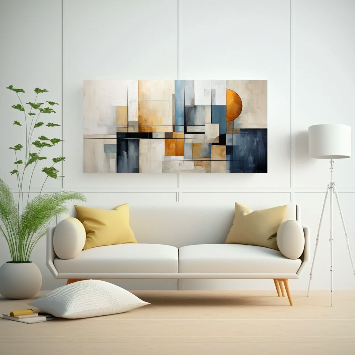 GENERICO - Pintura Abstracta Geometría En Colores Neutros 140x70 Cm