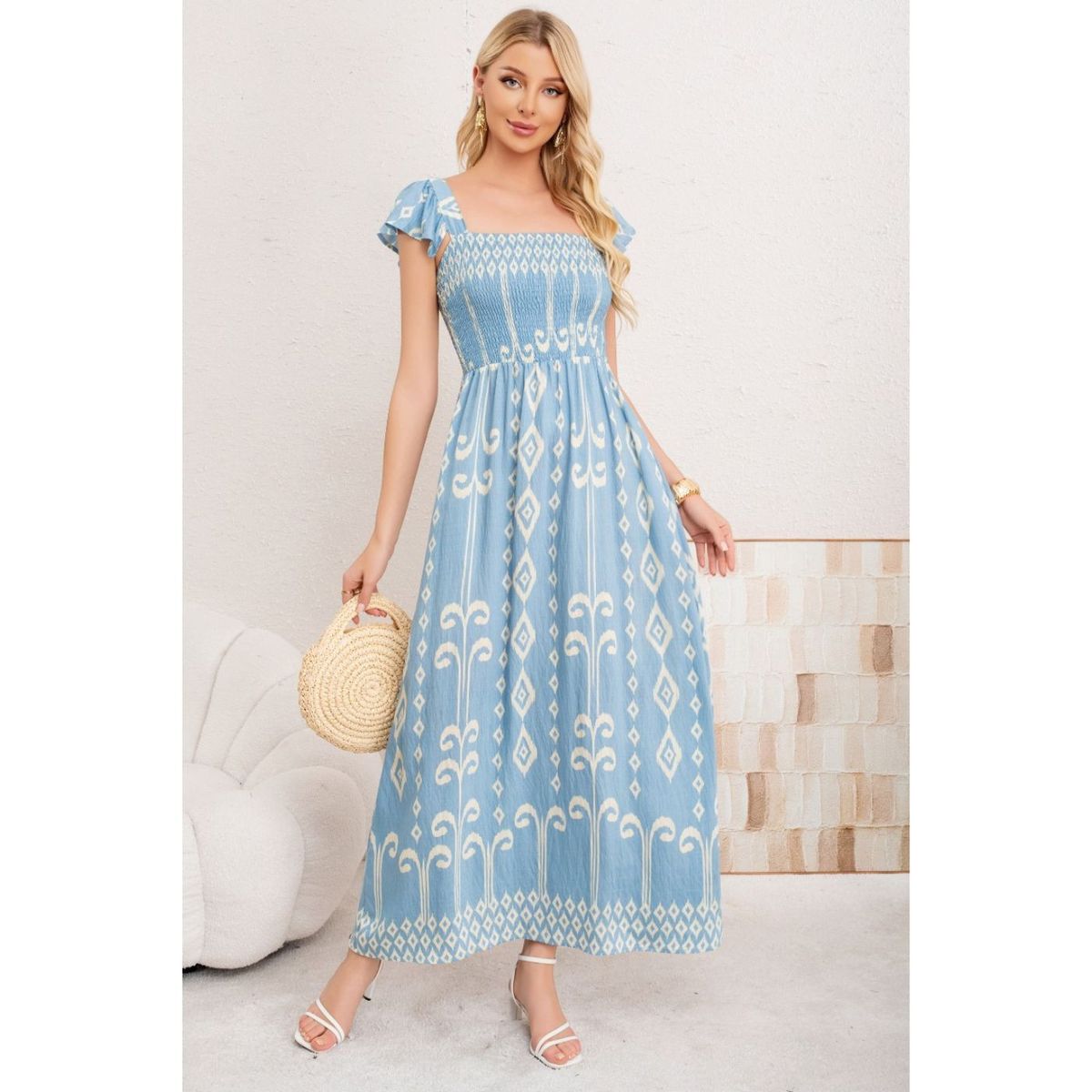 LIKE SHOP - Maxi Vestido Verano Largo Mujer Estampado Geometrico Casual 3362