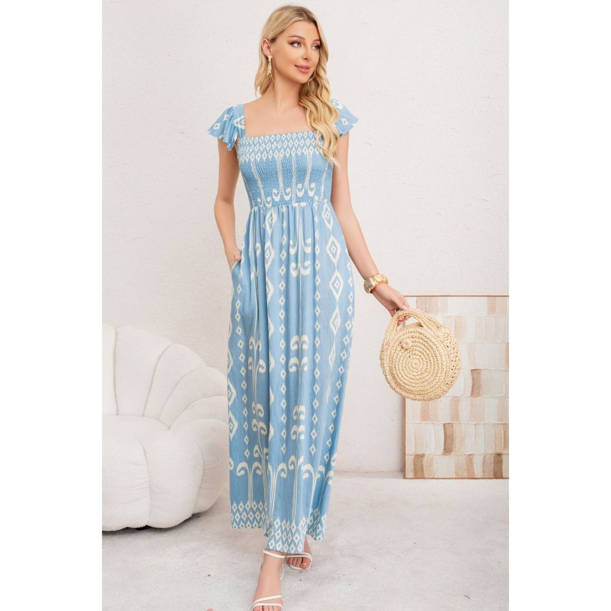 LIKE SHOP - Maxi Vestido Verano Largo Mujer Estampado Geometrico Casual 3362