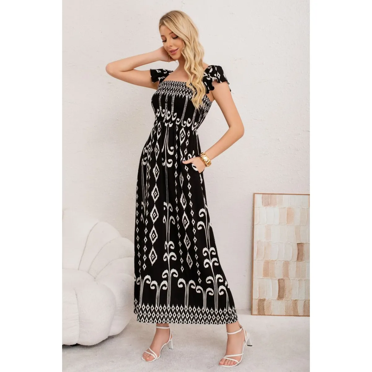 LIKE SHOP - Maxi Vestido Verano Largo Mujer Estampado Geometrico Casual 3362