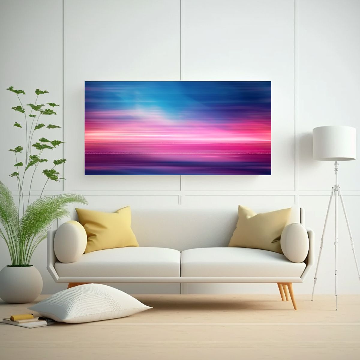 GENERICO - Cuadro Moderno Tonos Aurora Líneas Energéticas 140x70 Cm