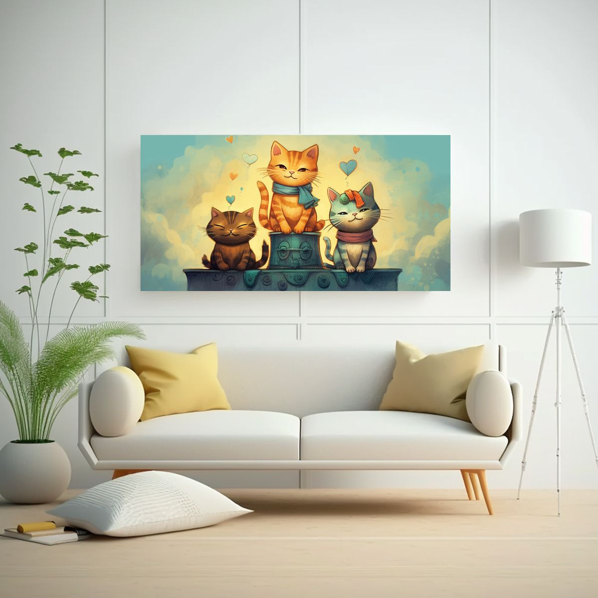 GENERICO - Cuadro De Gatos En Tonos Cálidos Vibrantes 140x70 Cm