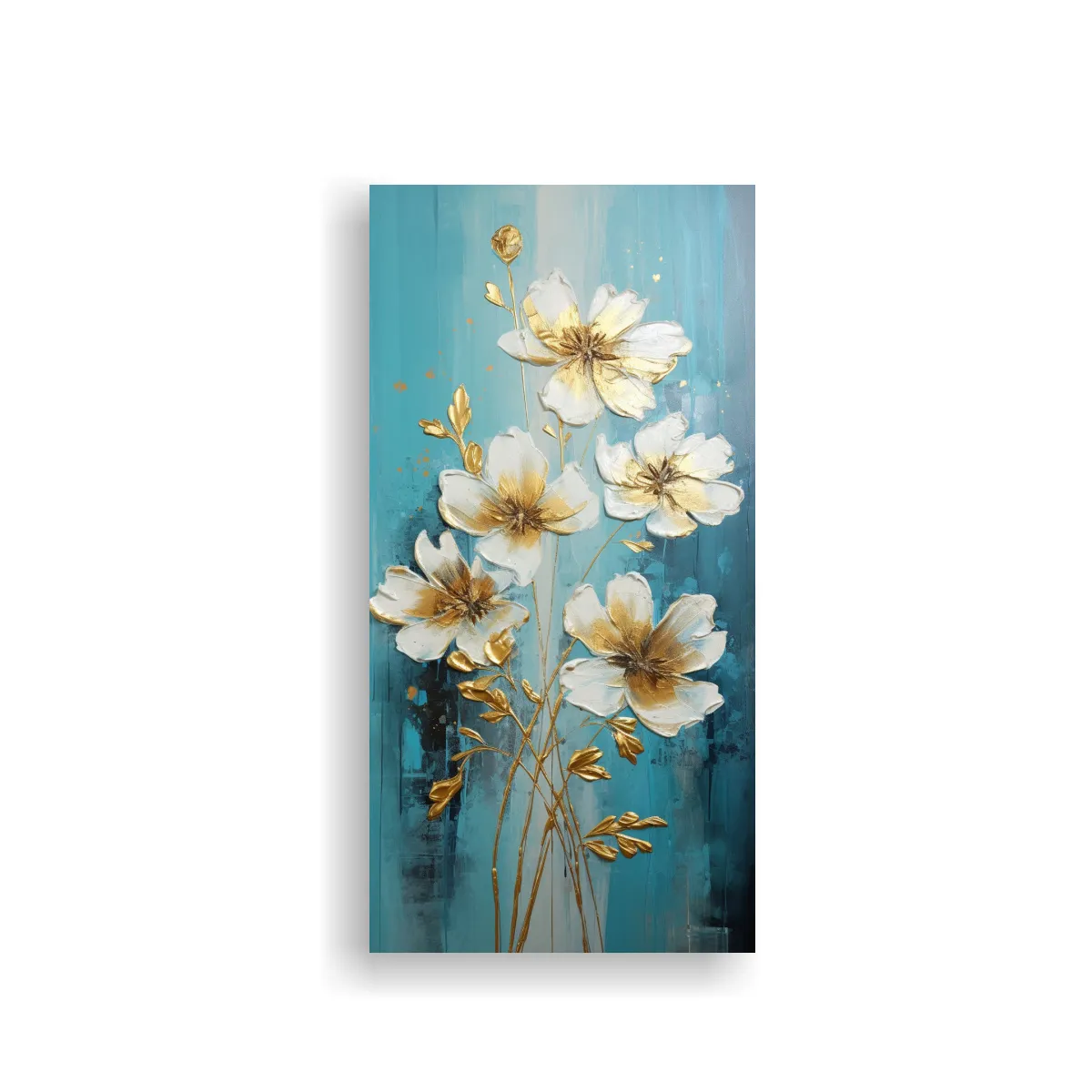 GENERICO - Pintura Decorativa Para Sala En Turquesa Y Oro 70x140 Cm