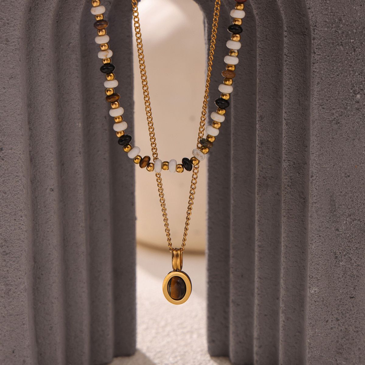 LUX JOYAS - Collar Baño Oro 18k Piedrecillas Ojo Tigre