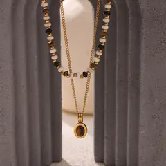LUX JOYAS - Collar Baño Oro 18k Piedrecillas Ojo Tigre