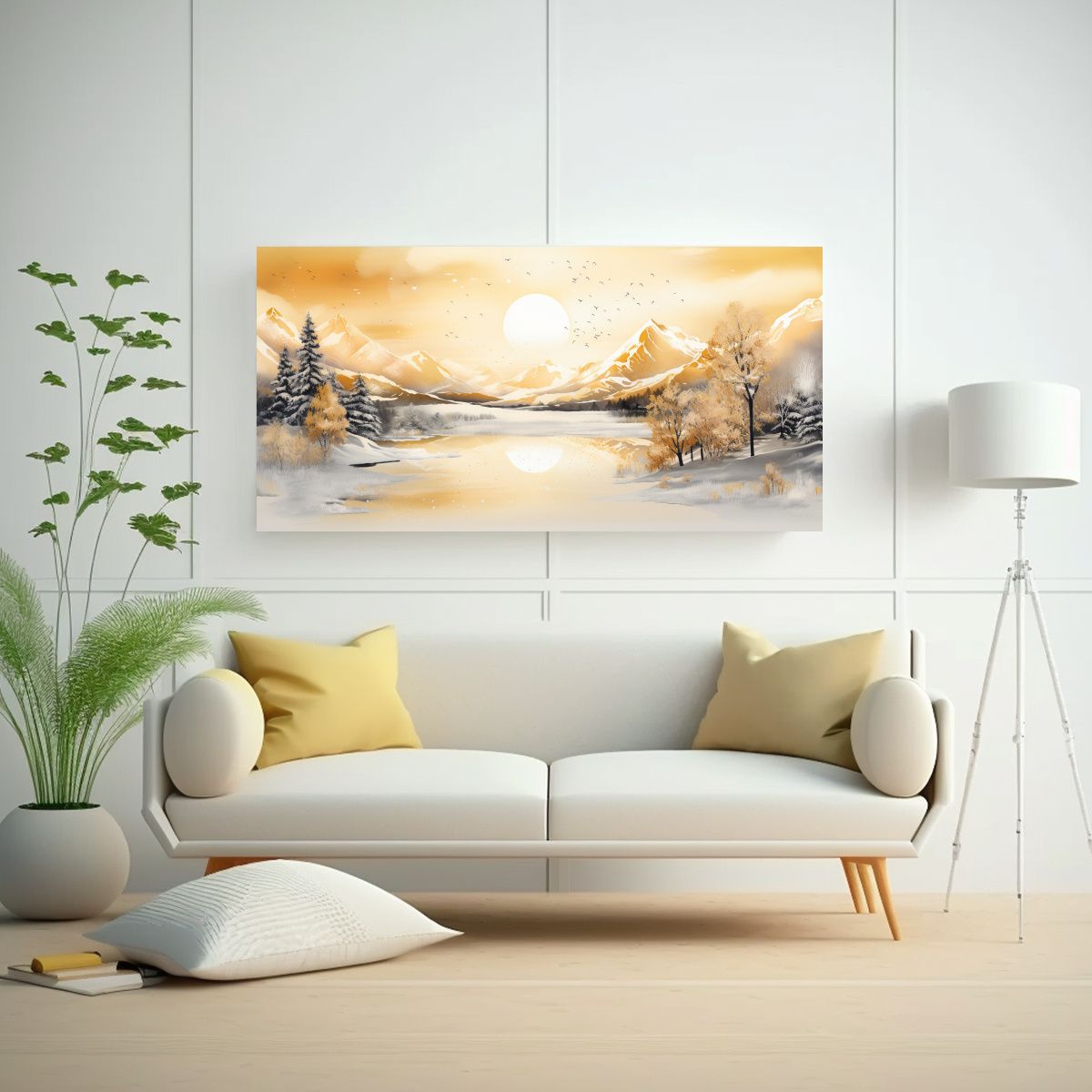 GENERICO - Paisaje Invernal Con Colores Dorados Arte Pop Neo 140x70 Cm