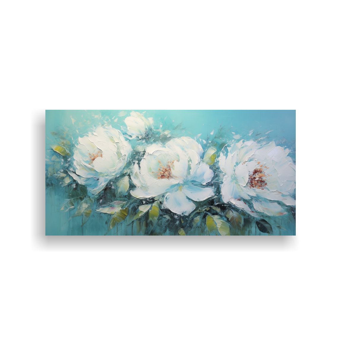GENERICO - Cuadro De Peonías Turquesa Con Detalles 120x60 Cm.