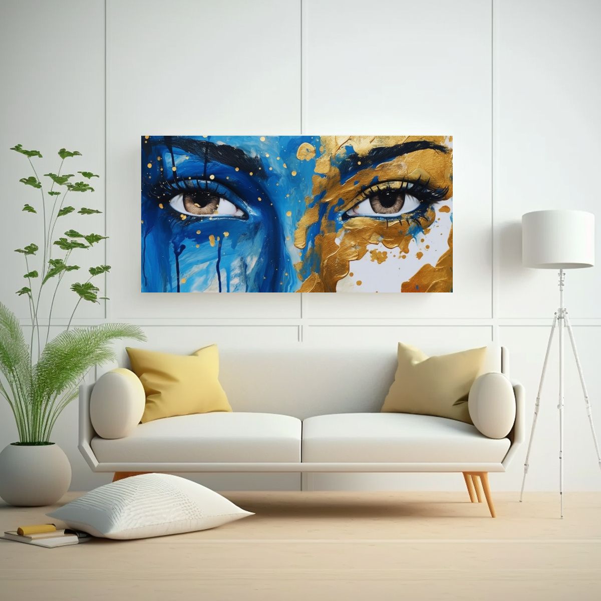 GENERICO - Cuadro Mujer Azul Y Oro Para Decoración 140x70 Cm