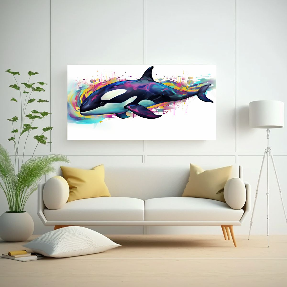 GENERICO - Cuadro Orca En Tonos Apagados Y ónix Estilo Neo 140x70 Cm.