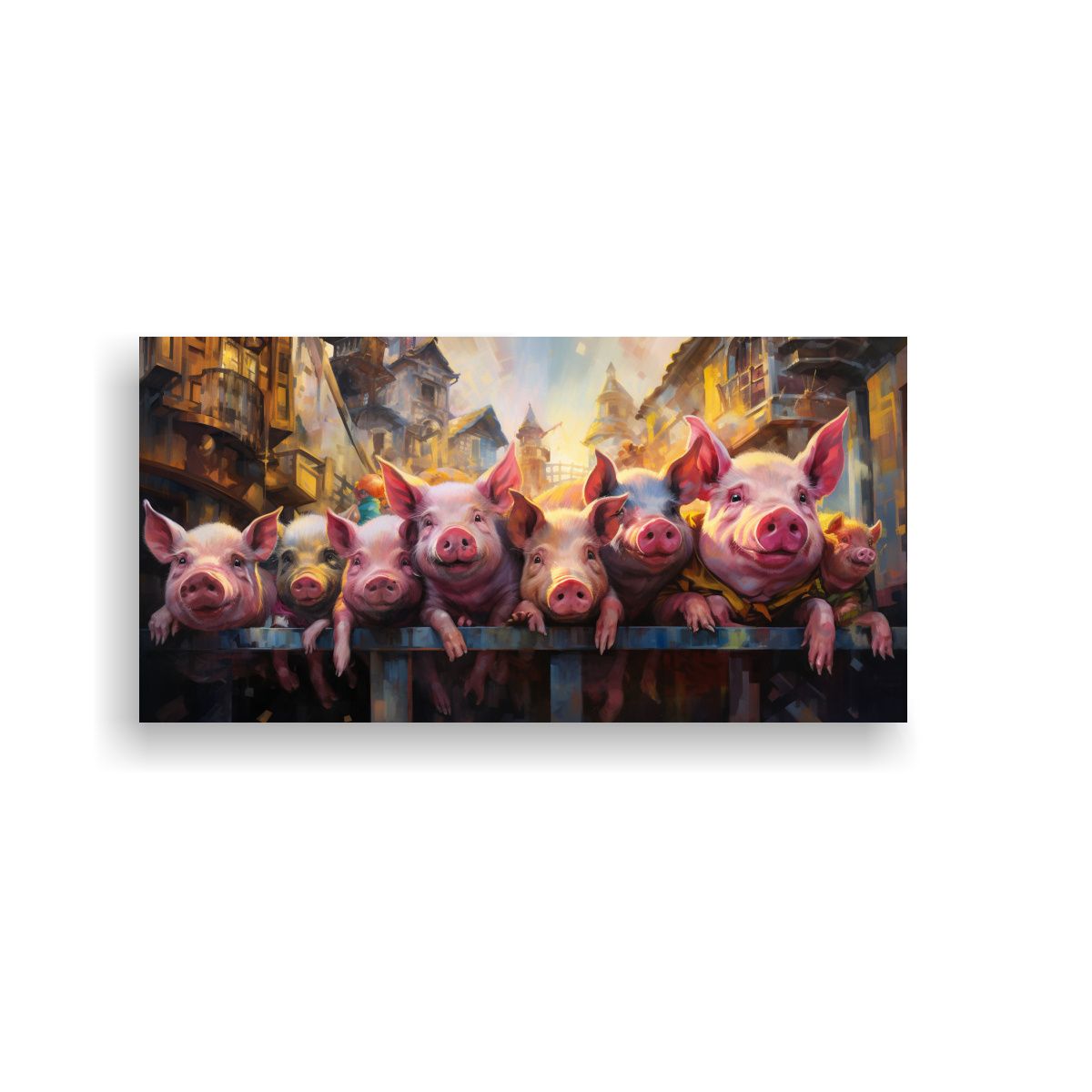 GENERICO - Obra Arte Acuarela Cerdos Estilo Pintura Estilo 140x70 Cm