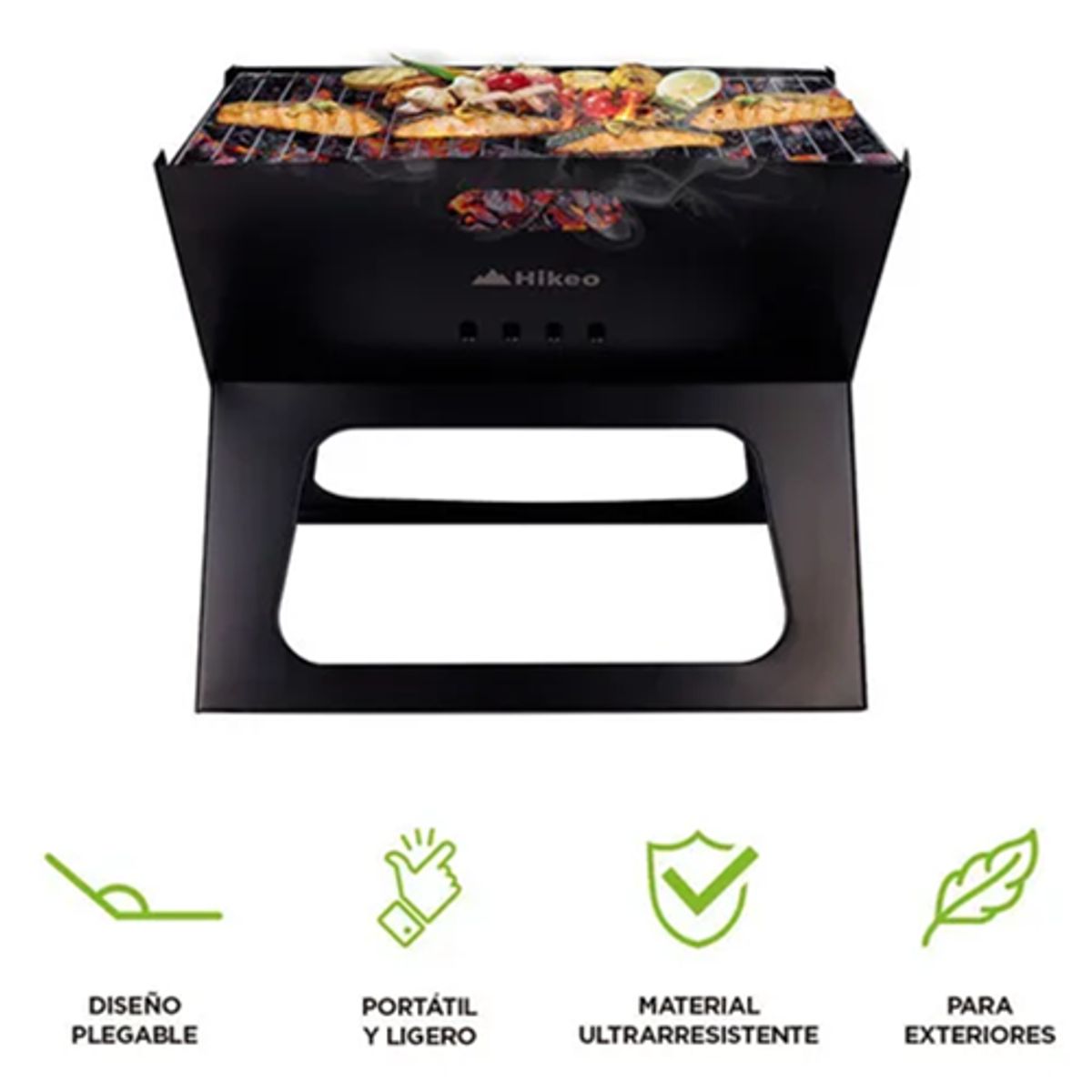 GENERICO - Hikeo Parrilla plegable carbón portátil asados color negro