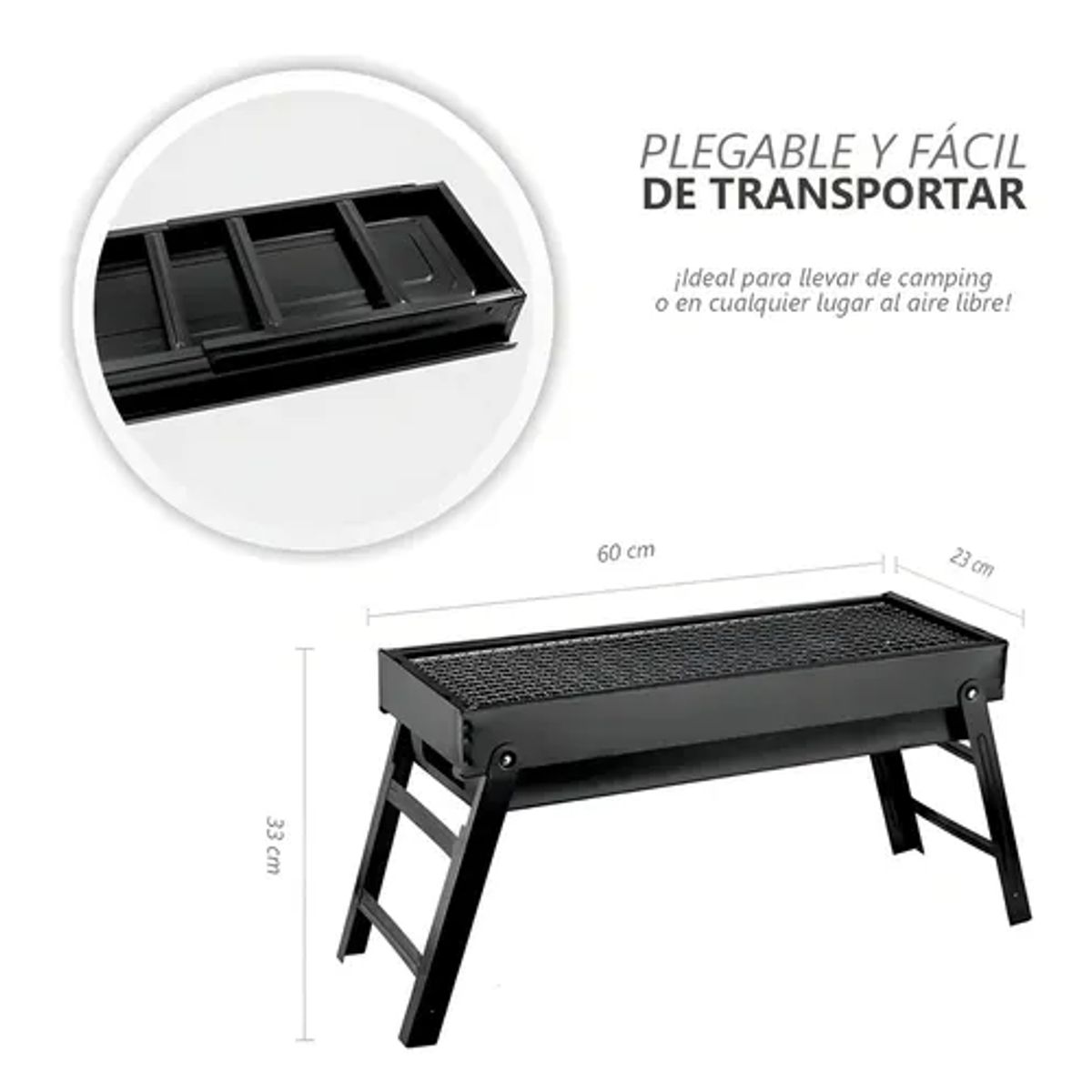 GENERICO - Parrilla Carbón Portátil Plegable Acero Inox Color Negro