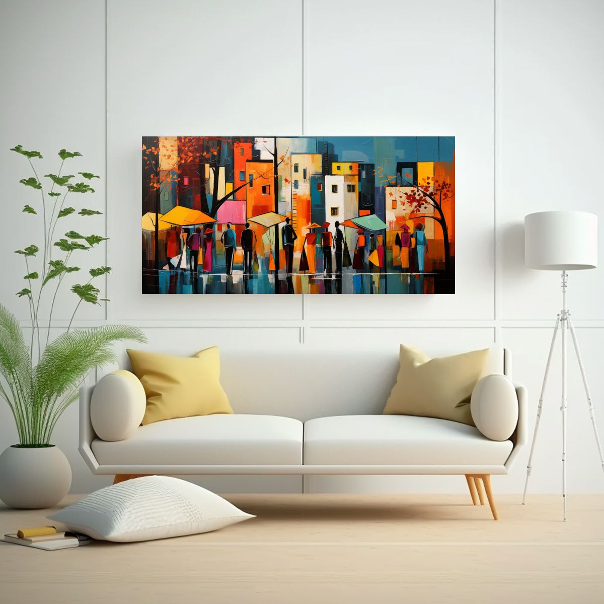 GENERICO - Cuadro Moderno Abstracto De Escena Callejera 140x70 Cm