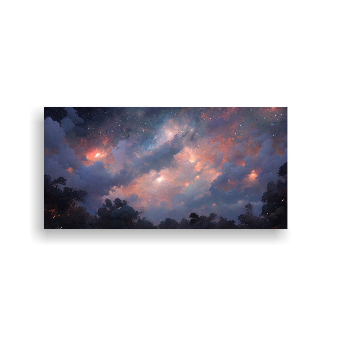 GENERICO - Pintura Decorativa Nocturna Con Arcoíris Y Tonos 140x70 Cm.