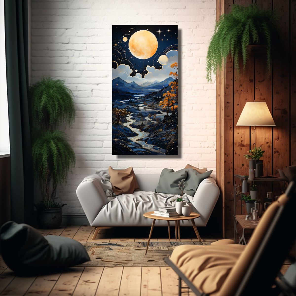 GENERICO - Cuadro Vanguardia Luna Sobre Montañas Con 70x140 Cm
