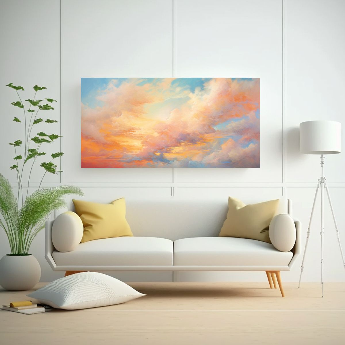 GENERICO - Pintura Abstracta Cielo Matutino Con Arco Iris Y 140x70 Cm.